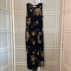 Floral Sleeveless MidiDress - Navy and Tan Size Small